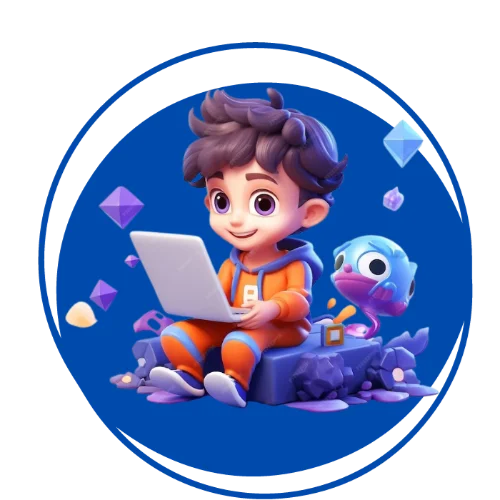 a cute child sitting with a laptop