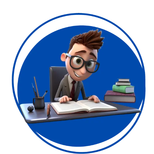 a kid reading book on a table on blue background