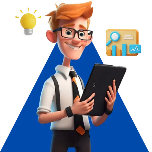 a boy standing with tablet in hand with some creative ideas